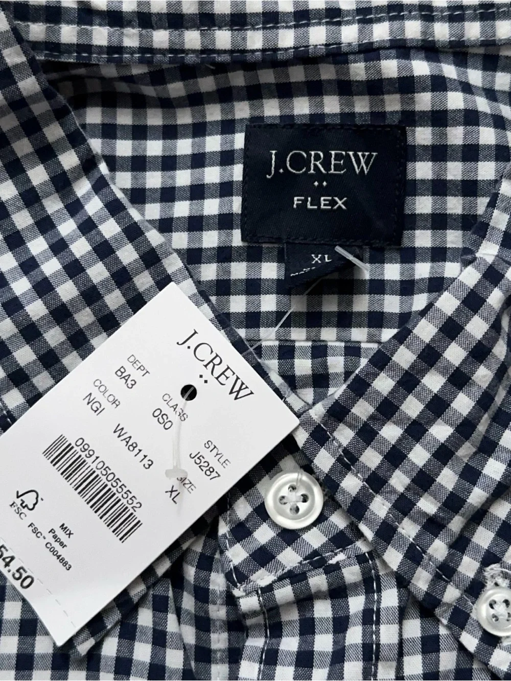 J.Crew Flex Shirt Mens Size XL Long Sleeve Button Gingham Check Blue NEW